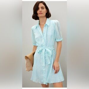 Derek Lam Crosby Light Blue Floral Tie-Waist Shirt Dress. Size 10/12. Retro.